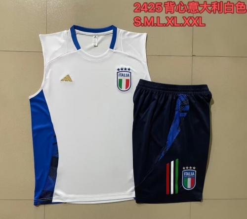 2024/25 Italy White Shorts-Sleeve Thailand Soccer Tracksuit Vest Uniform-815