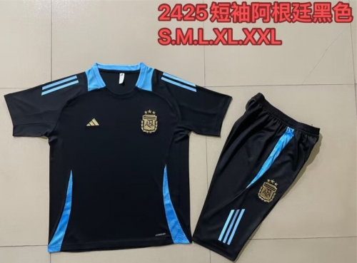 2024/25 Argentina Black Shorts-Sleeve Thailand Soccer Tracksuit Uniform-815