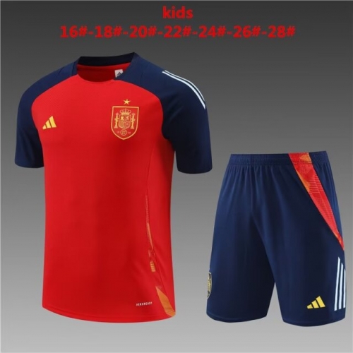 2024/25 Kids/Youth Spain Red Shorts-Sleeve Thailand Soccer Tracksuit Uniform-801