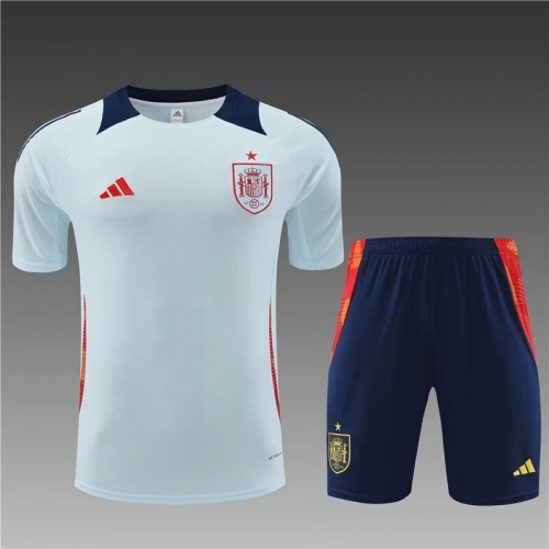 2024/25 Spain Light Blue Shorts-Sleeve Thailand Soccer Tracksuit Uniform-801