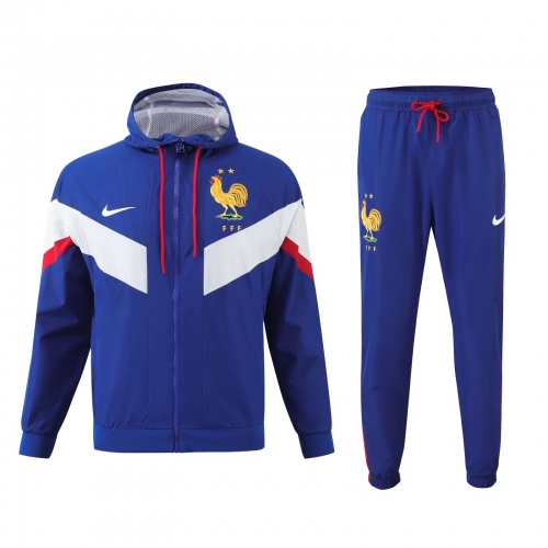 2024/25 France Blue Thailand Soccer Windbreaker Uniform With Hat-703