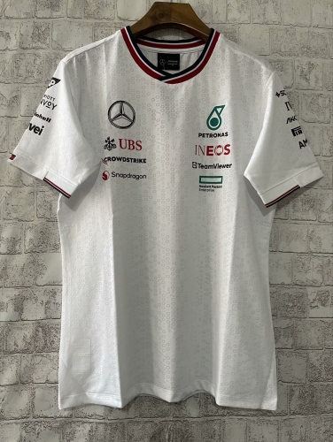 2024 F1 Mercedes White Round Collar Formula One Racing Jersey-805