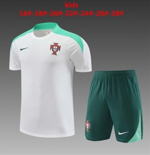 2024/25 Portugal White Shorts-Sleeve Kids/Youth Thailand Soccer Tracksuit Uniform-801