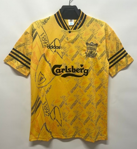 1994-96 Retro Version Liverpool 2nd Away Yellow Thailand Soccer Jersey AAA-41/811
