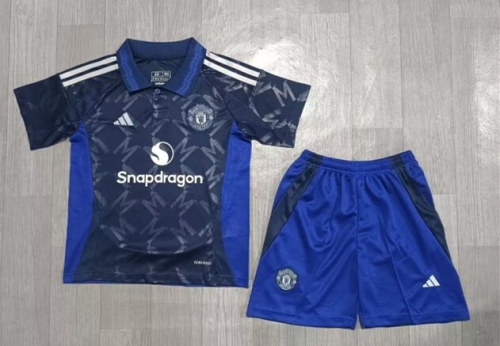 Kids 2024/25 Manchester United Away Gray & Blue Kids/Youth Soccer Uniform-A