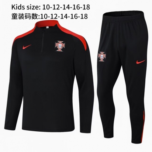 2024/25 Portugal Black Youth/Kids Thailand Soccer Tracksuit Uniform-411