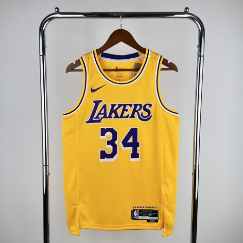 NBA  Los Angeles Lakers Yellow Round Collar #34 Jersey-311