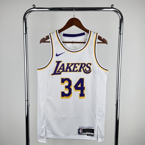 NBA Los Angeles Lakers White Round Collar #34 Jersey-311