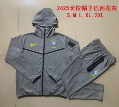 2024/25 Brazil Dark Gray Thailand Soccer Jacket Uniform With Hat-815