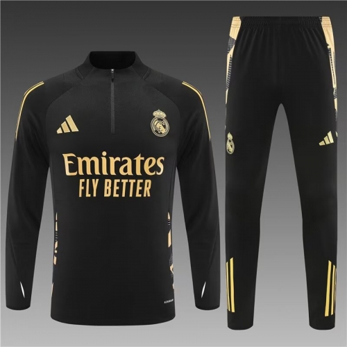 2024/25 Real Madrid Black Gold Soccer Tracksuit Uniform-801/411/GDP