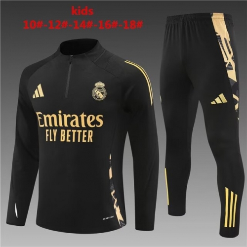 Kids 2024/25 Real Madrid Black Gold Kids/Youth Soccer Tracksuit Uniform-801/411