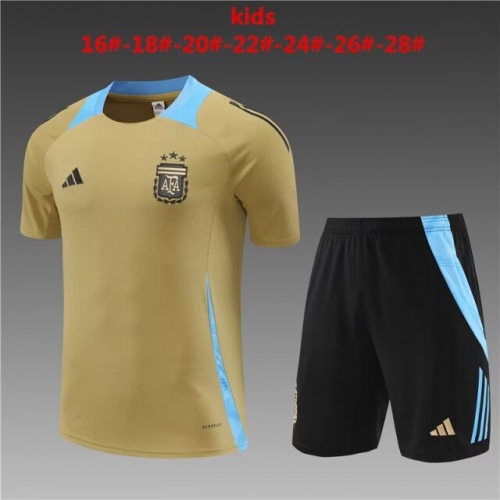 2024/25 Argentina Gold Shorts-Sleeve Kids/Youth Tracksuit Unifom-801