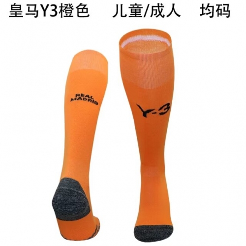 Kids/Adult 2024/25 Rea Madrid Y3 Orange Thailand Soccer Socks