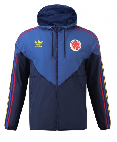 2024/25 Colombia Royal Blue Thailand Soccer Windbreaker Top With Hat-703