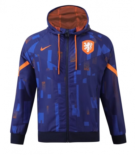 2024-25 Netherlands Blue Windbreaker Hoodies Top-703