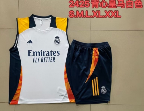 2024/25 Real Madrid White Shorts-Sleeve Soccer Tracksuit Vest Uniform-815