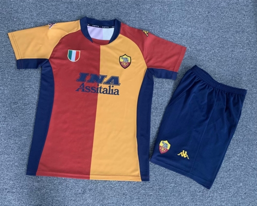 Kids 00-02 Retro Version AS Roma Home Red Kids/Youth Soccer Uniform-1040