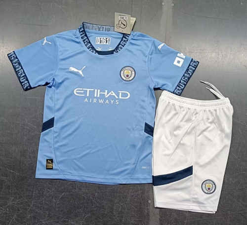 Kids 24/25 Manchester City Home Blue Kids/Youth Soccer Uniform-BLY/123/522