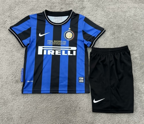 Kids 2010 Retro Champions League version Inter Milan Home Black and Bule Kids/Youth Soccer Uniform-311