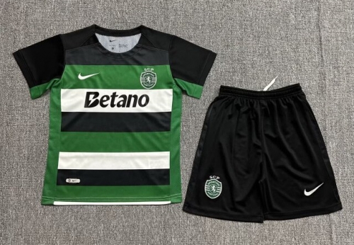 Kids 2024/25 Sporting Lisbon Home Black & Green Kids/Youth Soccer Uniform-522