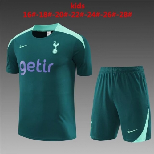 Kids 2024/25 Tottenham Hotspur Dark Green  Kids/Youth Shorts-sleeve Thailand Soccer Tracksuit Uniform-801