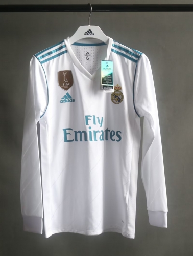 17-18 Retro Real Madrid Home White Thailand LS Soccer Jersey AAA-703
