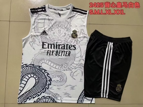 2024/25 Real Madrid White Shorts-Sleeve Soccer Tracksuit Vest Uniform-815