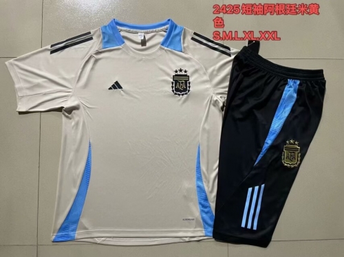 2024/25 Argentina Light Yellow Shorts-Sleeve Thailand Soccer Tracksuit Uniform-815