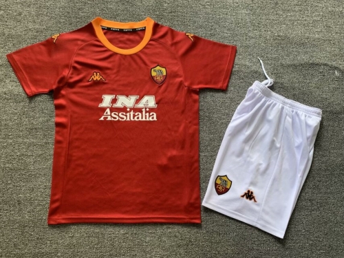 Kids 00-01 Retro Version AS Roma Home Red Kids/Youth Soccer Uniform-1040