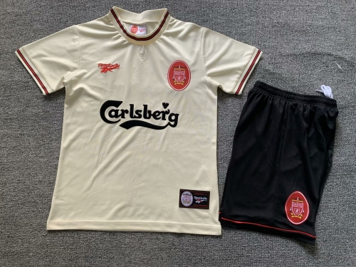 96-97 Retro Version Liverpool Away Light Yellow Youth/Kids Soccer Uniform-1040