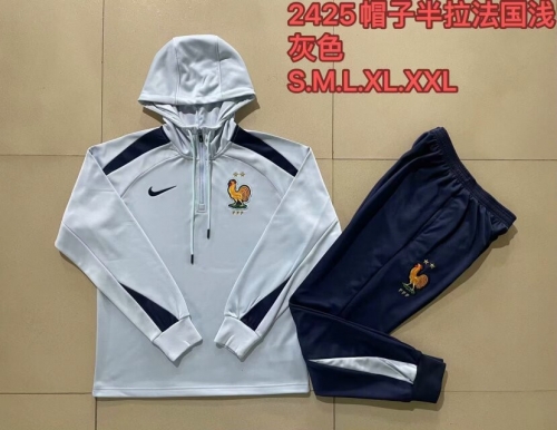 2024/25 France White Thailand Soccer Tracksuit Uniform With Hat-815