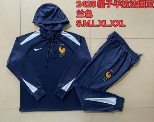 2024/25 France Royal Blue Thailand Soccer Tracksuit Uniform With Hat-815