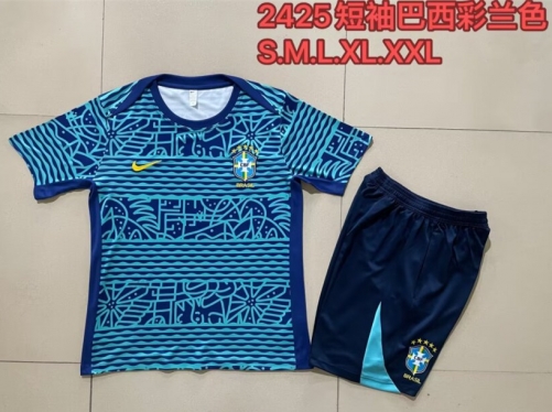 2024/25 Brazil Blue Shorts-Sleeve Thailand Soccer Uniform-815