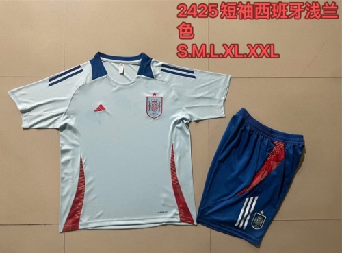 2024/25 Spain Light Green Shorts-Sleeve Thailand Soccer Tracksuit Uniform-815