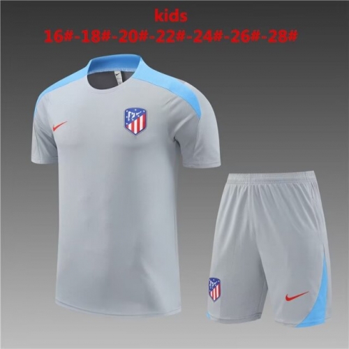 2024/25 Atletico Madrid Gray Shorts-Sleeve Kids/Youth Thailand Soccer Tracksuit Uniform-801