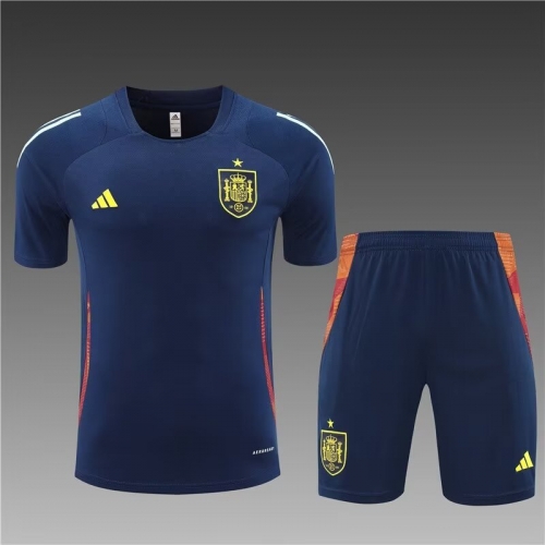 2024/25 Spain Royal Blue Shorts-Sleeve Thailand Soccer Tracksuit Uniform-801