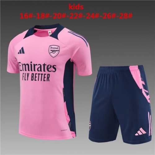 Kids 2024/25 Arsenal Pink Shorts-Sleeve Soccer Tracksuit Uniform-801
