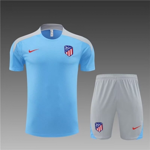 2024-25 Atletico Madrid Light Blue Shorts-sleeve Thailand Soccer Tracksuit Uniform-801
