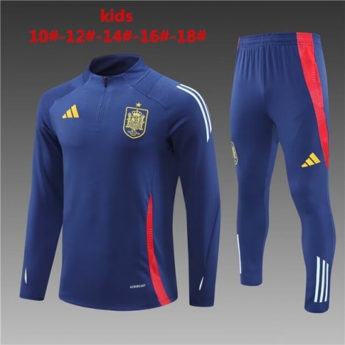 Kids 2024/25 Spain Royal Blue Kids/Youth Thailand Soccer Tracksuit Uniform-801