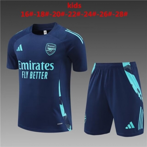 Kids 2024/25 Arsenal Royal Blue Shorts-Sleeve Soccer Tracksuit Uniform-801