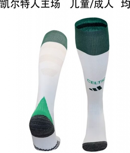 Adult /Kids 2024/25 Celtic Home White & Green Thailand Soccer Socks