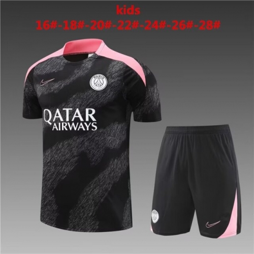 2024/25 Paris SG Black & Gray Shorts-Sleeve Kids/Youth Thailand Soccer Tracksuit Uniform-801