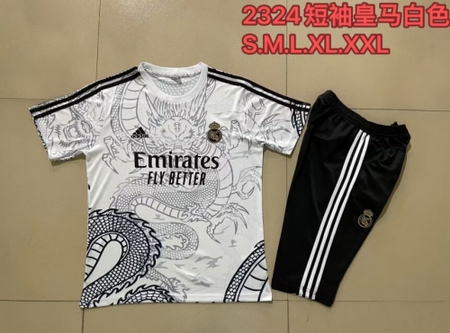 2024/25 Real Madrid White Shorts-Sleeve Soccer Tracksuit Uniform-815