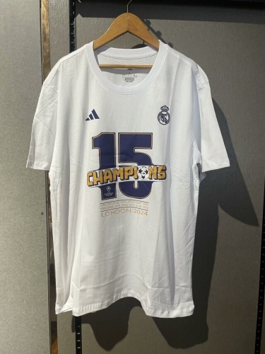 2024 Champion Version Real Madrid White Cotton T-Shirts-308