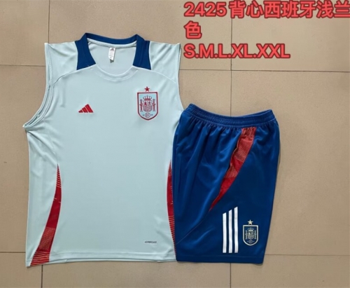2024/25 Spain Light Blue Shorts Sleeve Thailand Soccer Tracksuit Uniform-815