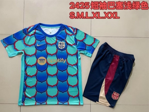 2024/25 Barcelona Green & Blue Shorts-Sleeve Thailand Soccer Uniform-815