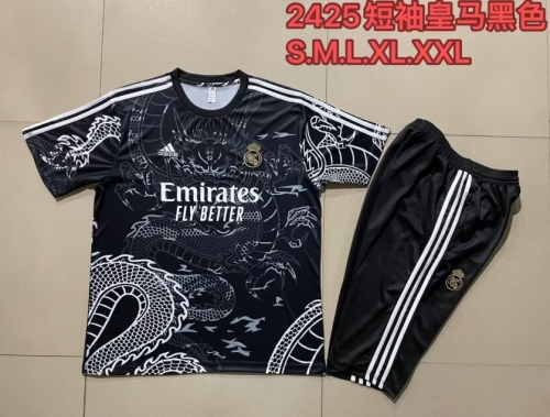 2023/24 Real Madrid Black Shorts-Sleeve Soccer Tracksuit Uniform-815