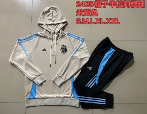 2024/25 Argentina Rice Yellow Thailand Soccer Tracksuit Uniform With Hat-815