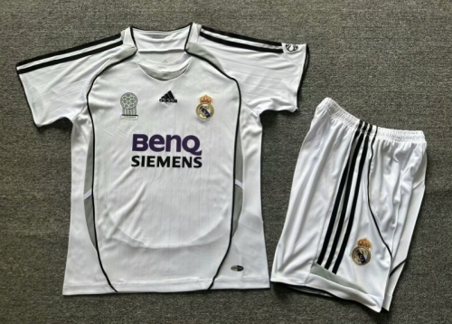 Kids 06-07 Retro Version Real Madrid Home White Kids/Youth Soccer Uniform-1040