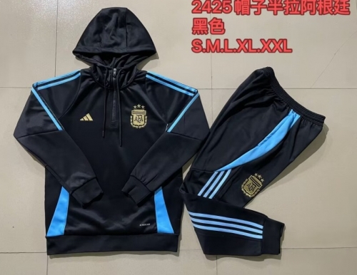 2024/25 Argentina Black Thailand Soccer Tracksuit Uniform With Hat-815
